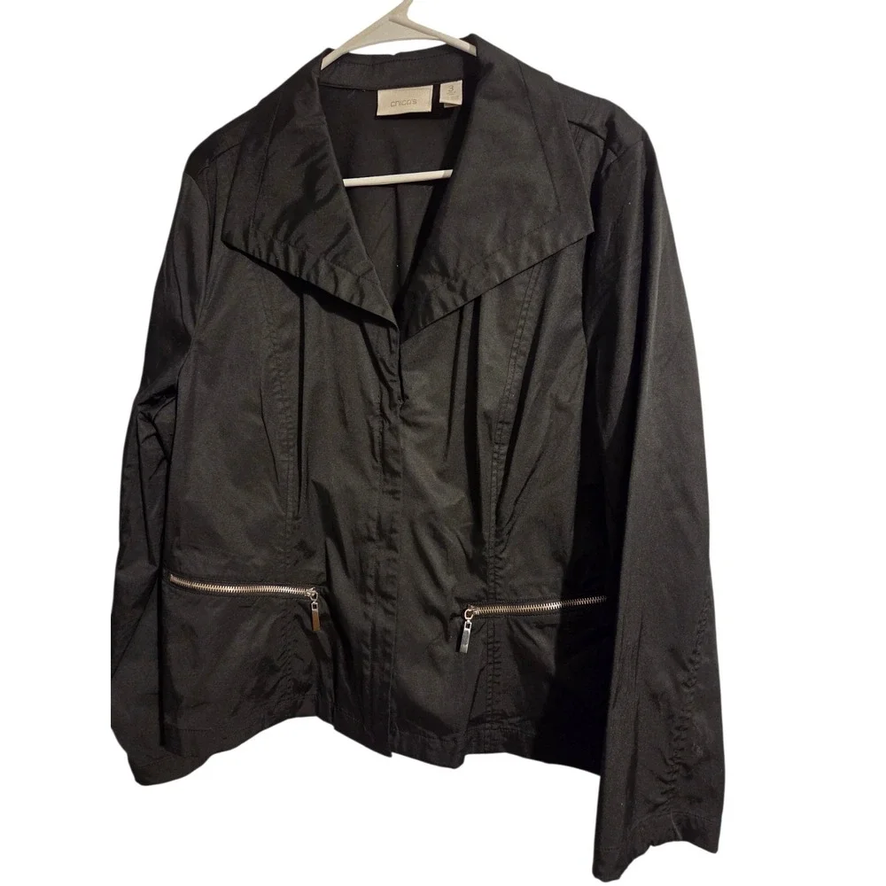 Chicos Jacket Zip‎ Up Size 3 US XL Zip Pockets Zip
